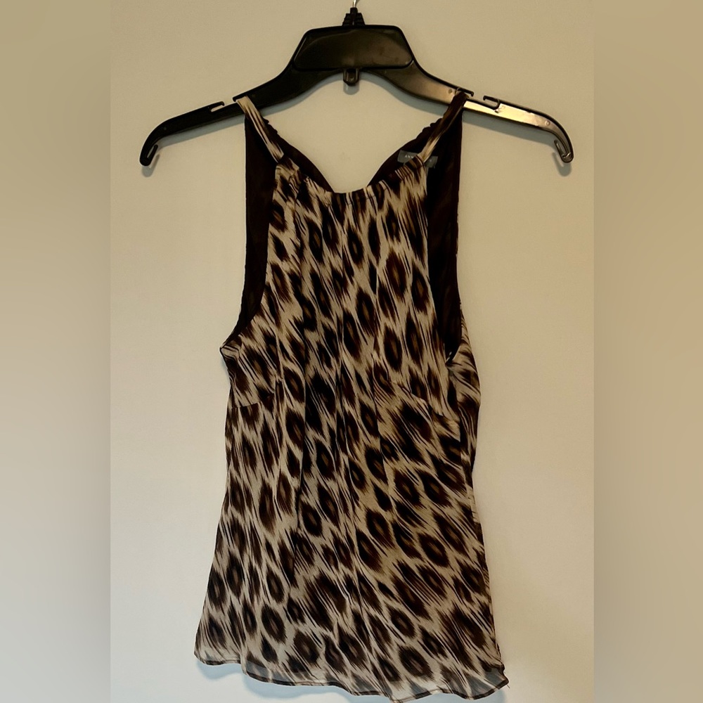 Ann Taylor Brown Leopard Print sleeveless tank, 100% silk, 2P